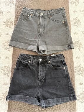 H&M Gray & Charcoal High-Rise Rolled Hem Jean Shorts Duo